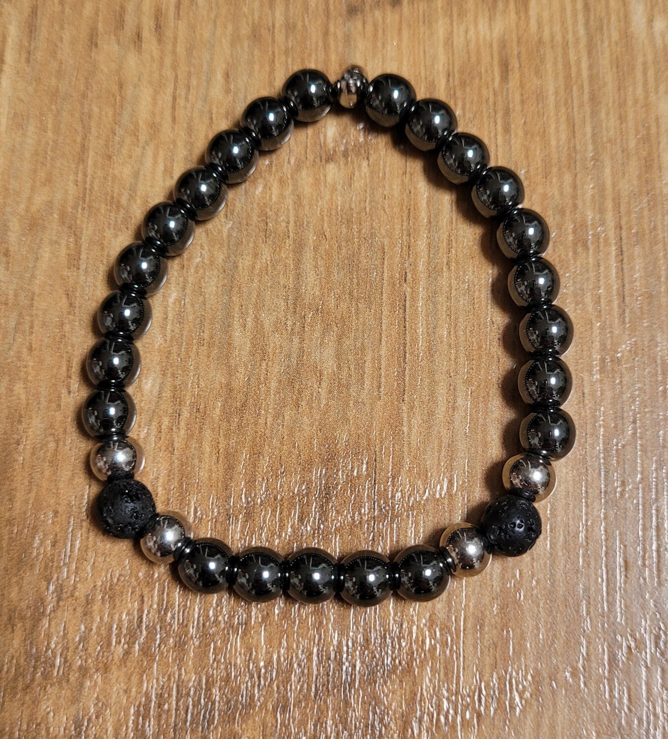 HÉMATITE, pierre énergisante. Bracelet perles 6mm.