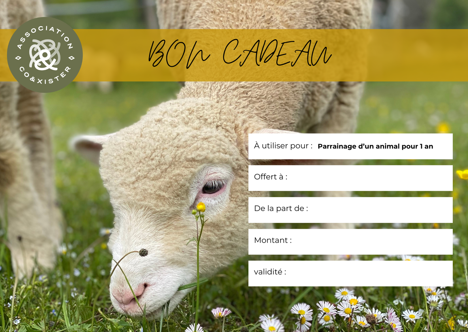 Bon cadeau &quot;Parrainage d&#39;un animal pour 1 an&quot;