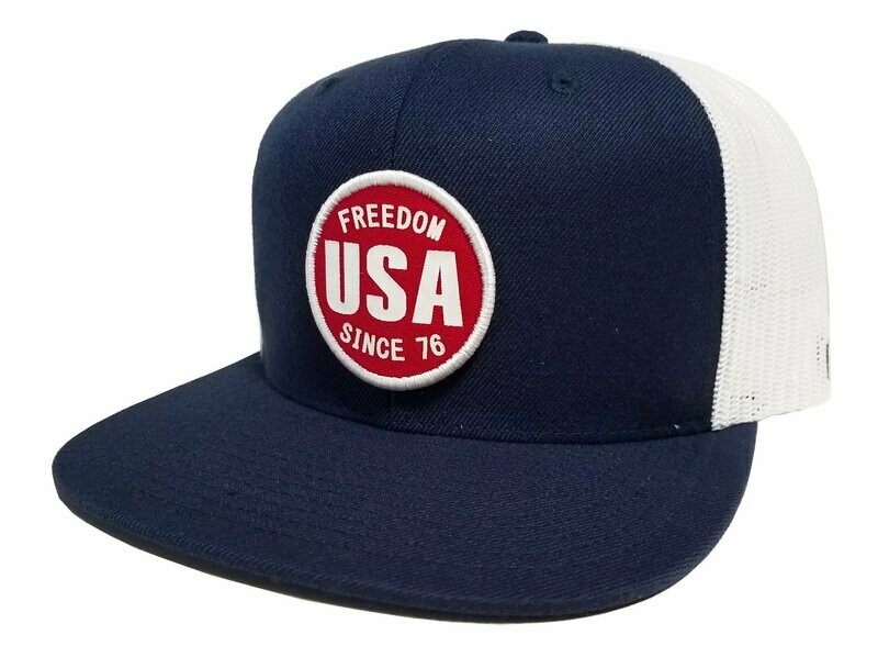 Freedom Since 76 Flat-bill Trucker Hat - Navy/White