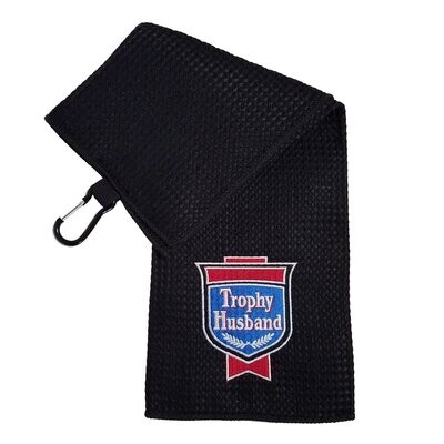 Trophy Husband Tri-fold Golf Towel - Black