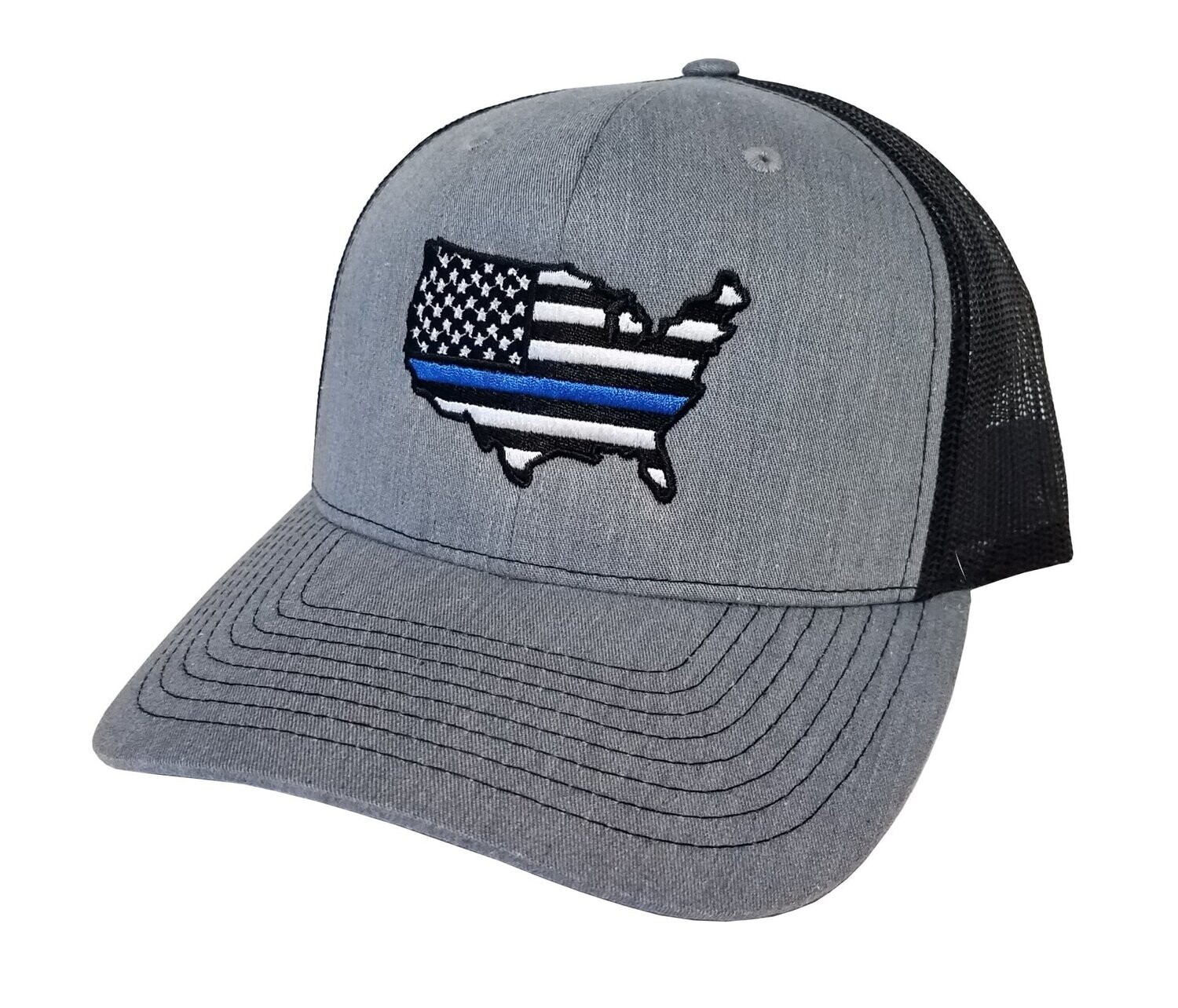Thin Blue Line USA Trucker Hat, Color:: Heather Grey/Black