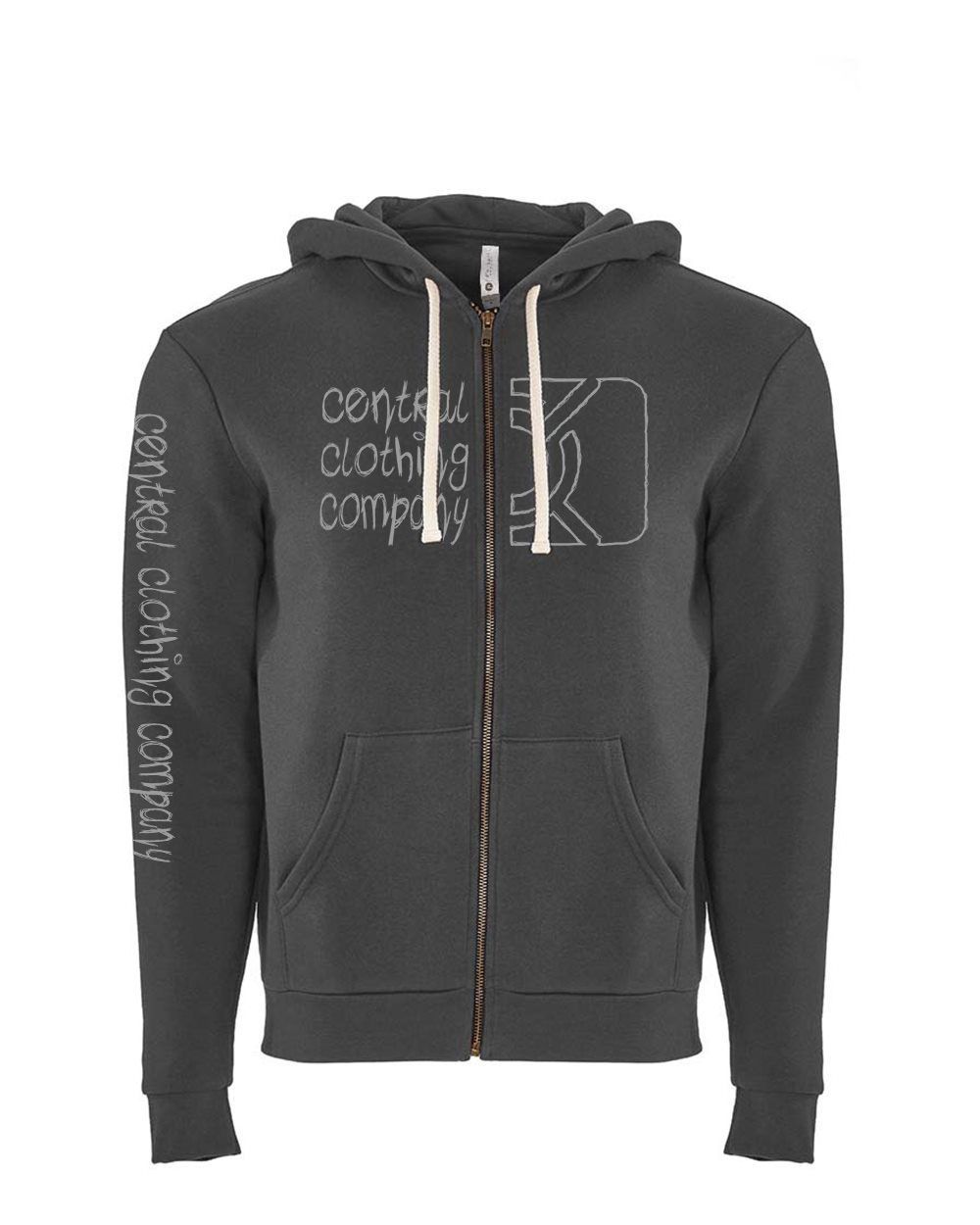 Central Split Logo Zip Hoodie - Heavy Metal, Size:: Large