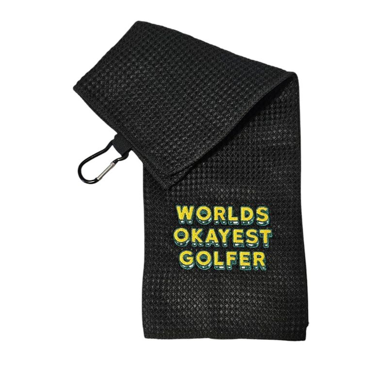 Worlds Okayest Golfer Tri-fold Golf Towel - Black