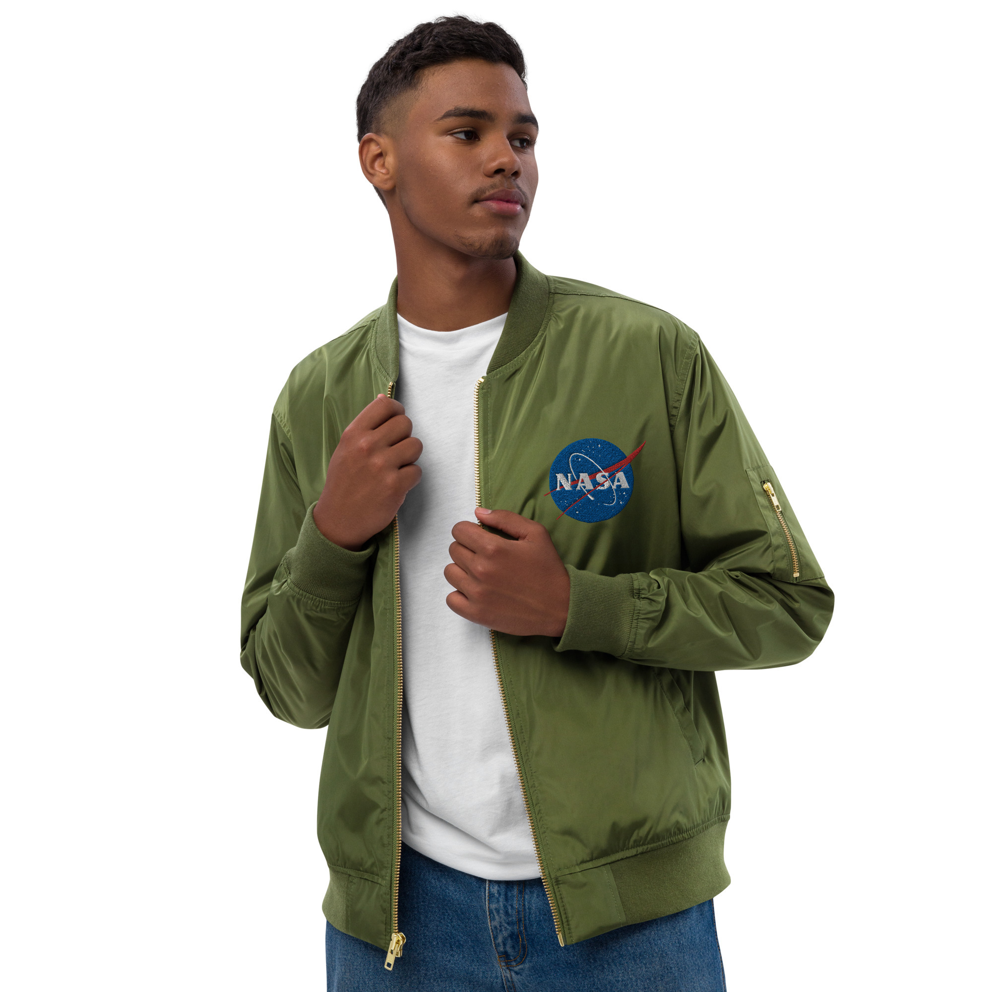 Premium NASA men's recycled bomber jacket (Customizable)