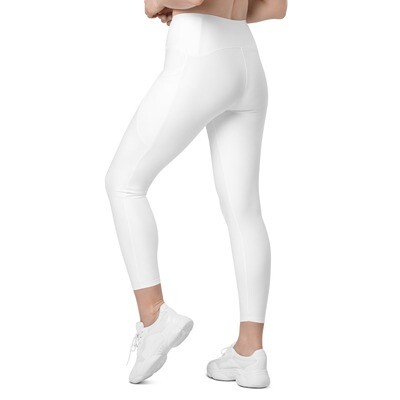 Premium Plain White Women's Crossover Leggings/ Tights (With Pockets) (Customizable)