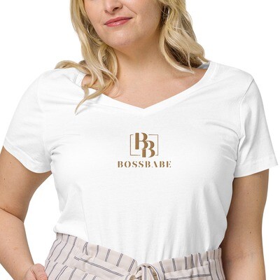 Premium Golden "BossBabe" Eco-friendly Women's Short Sleeve V-Neck T-Shirt (Customizable)