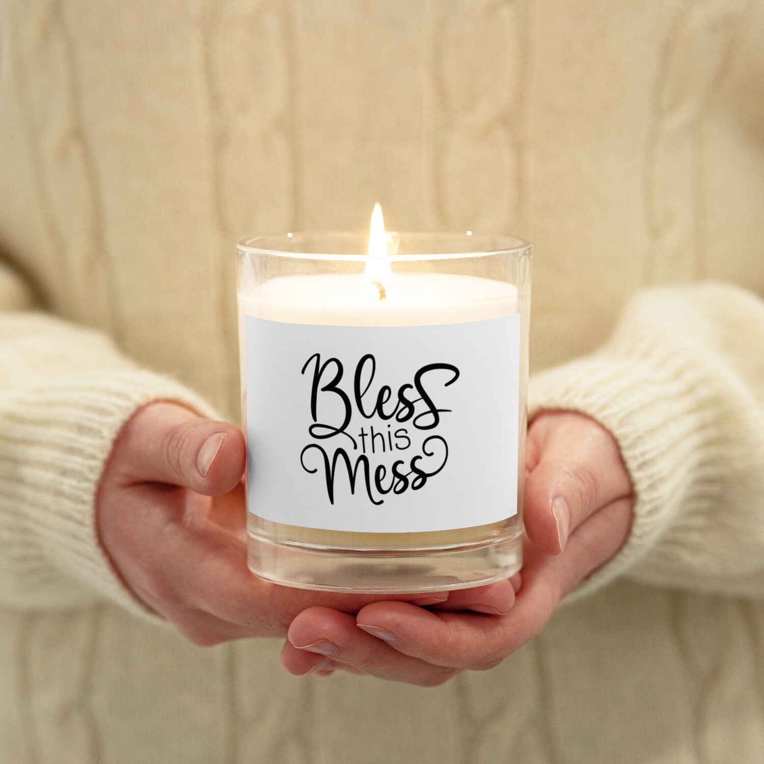 "Bless this Mess" Elegant Glass jar candle (Customizable)