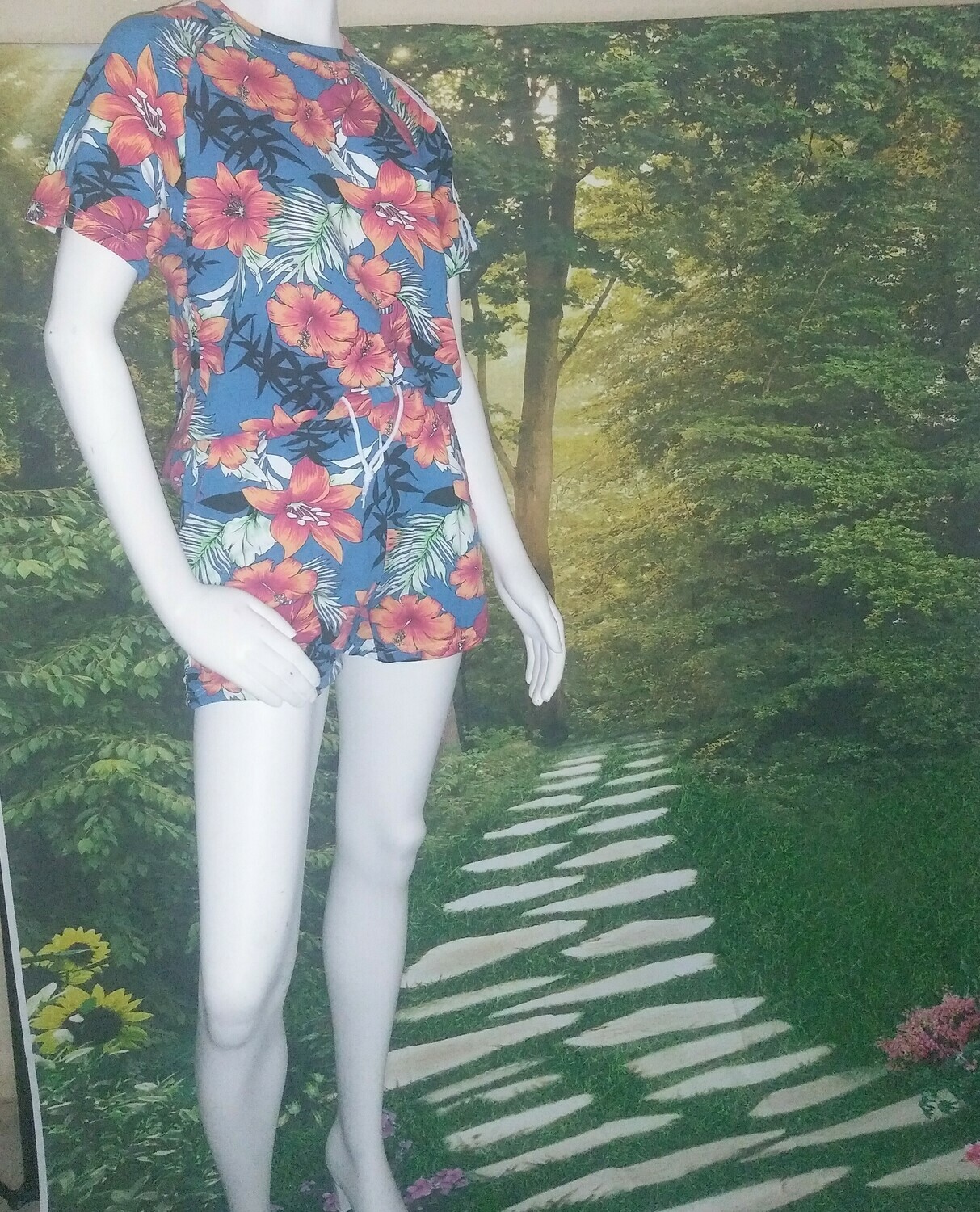 Flower Print Two-Piece Short Set