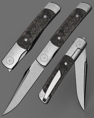 Rook Preorder: Vertical Belt Satin Blade with Marbled Carbon Fiber Scales
