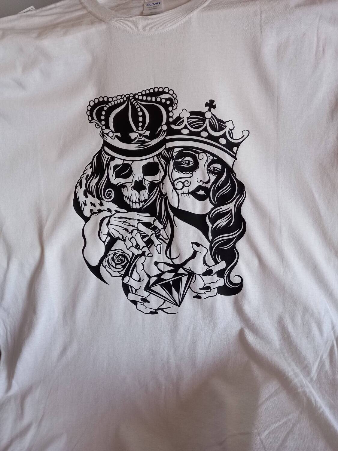 T-shirt tattoo skull king queen in vinile monocromatico a trasferimento termico,t-shirt  100%cotone
