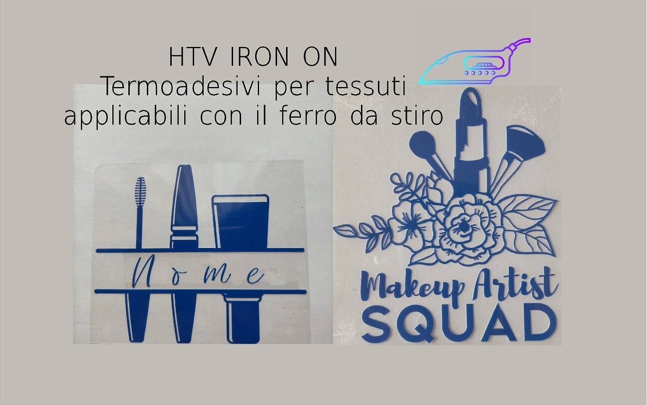 Termoadesivi per tessuti personalizzati con il nome,  make up bag,divisa t-shirt fai da te, vinile a trasferimento termico