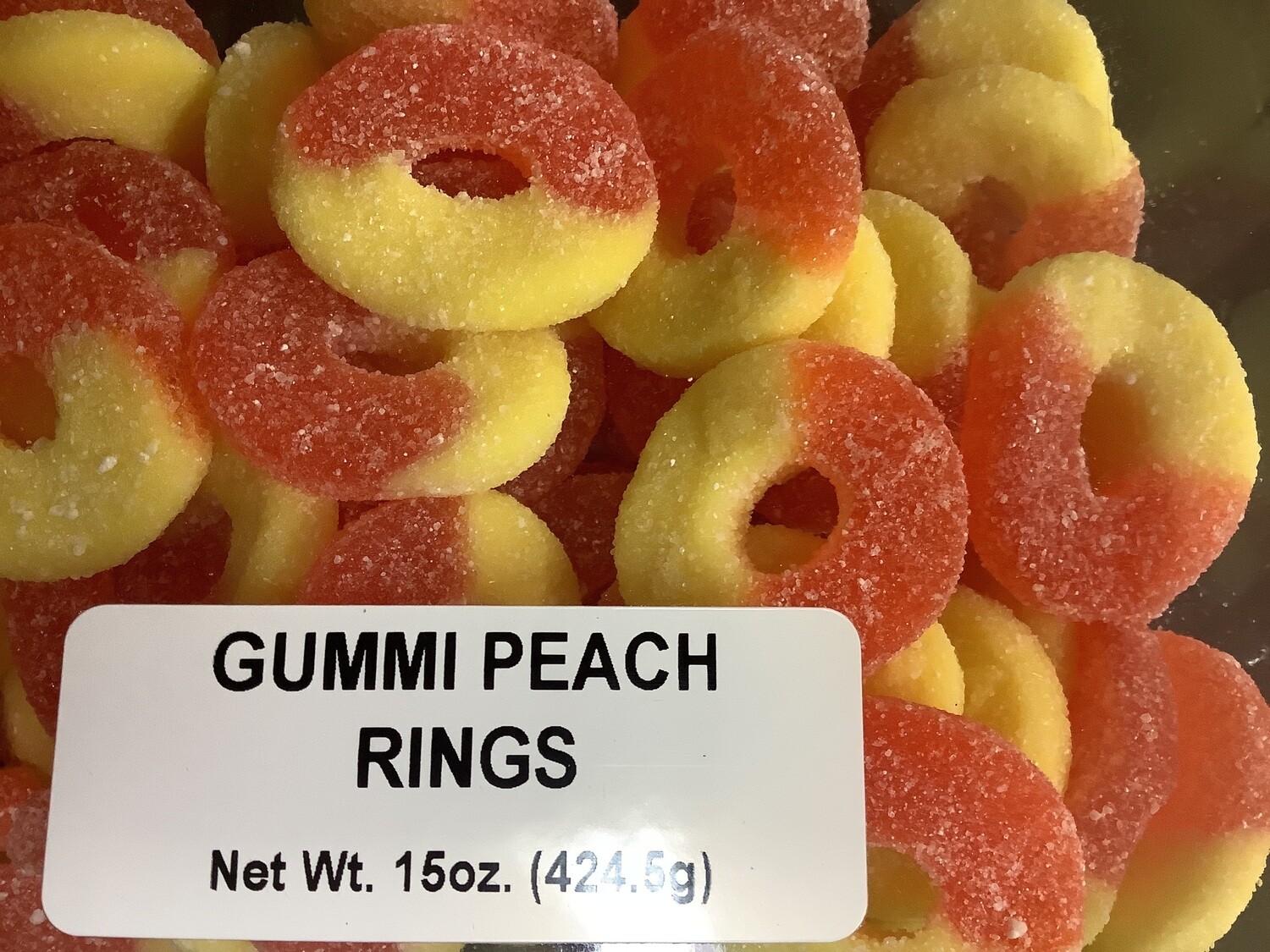 Tub Candy Gummy Peach Rings 15 oz.