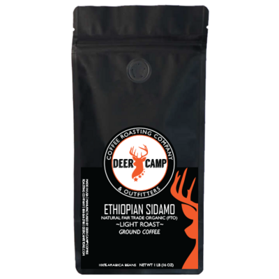 DEER CAMP Coffee - Ethiopian Sidamo Natural Fair Trade Organic  Light Roast 1lb Ground