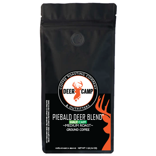 DEER CAMP Coffee Half & Half -  Piebaid Leucistic Deer Blend  Medium/Medium Decaf 1 lb. 