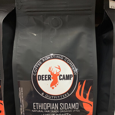 DEER CAMP Coffee - Ethiopian Sidamo Natural Fair Trade Organic  Light Roast 1lb Whole Bean