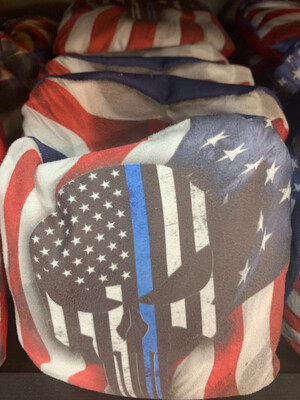 Motor City Corn Hole Printed Police Punisher Flag With Blue 4 Bag Set