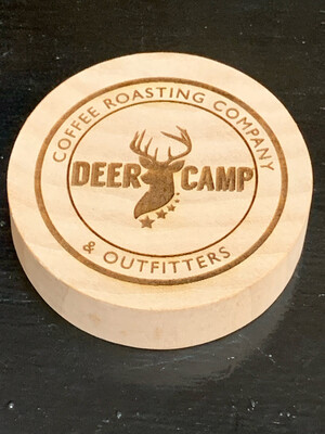DEER CAMP™ Bottle Opener Magnetic Wood With  Engraved DEER CAMP® Coffee  Logo   Round 2.5""