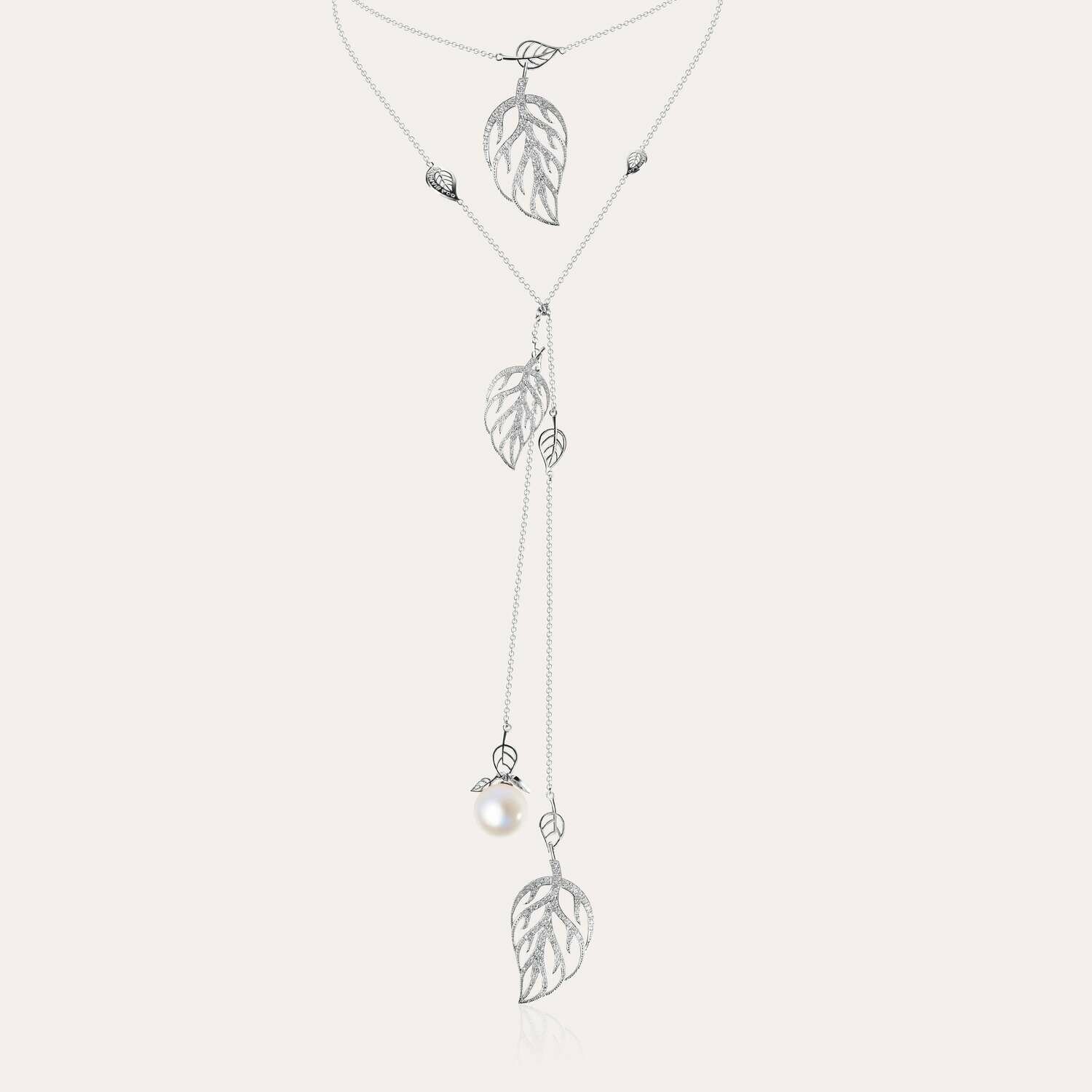Leaves Diamond Necklace with Pearl