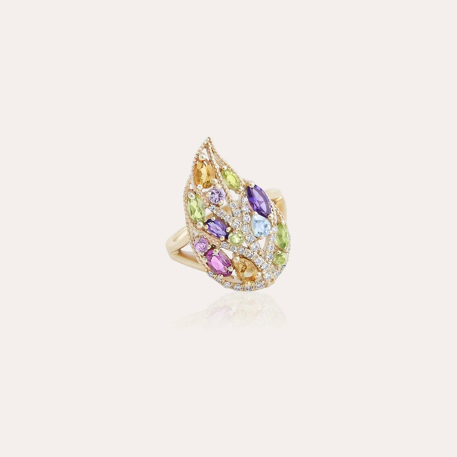 Leaves Diamond Ring with Precious Colors