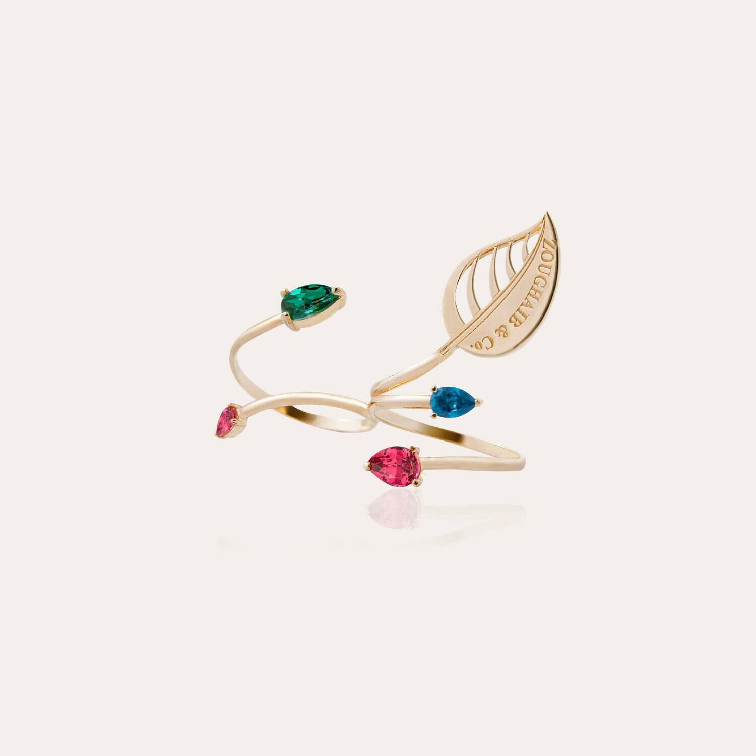 Leaves Gold Ring with Colored Stones
