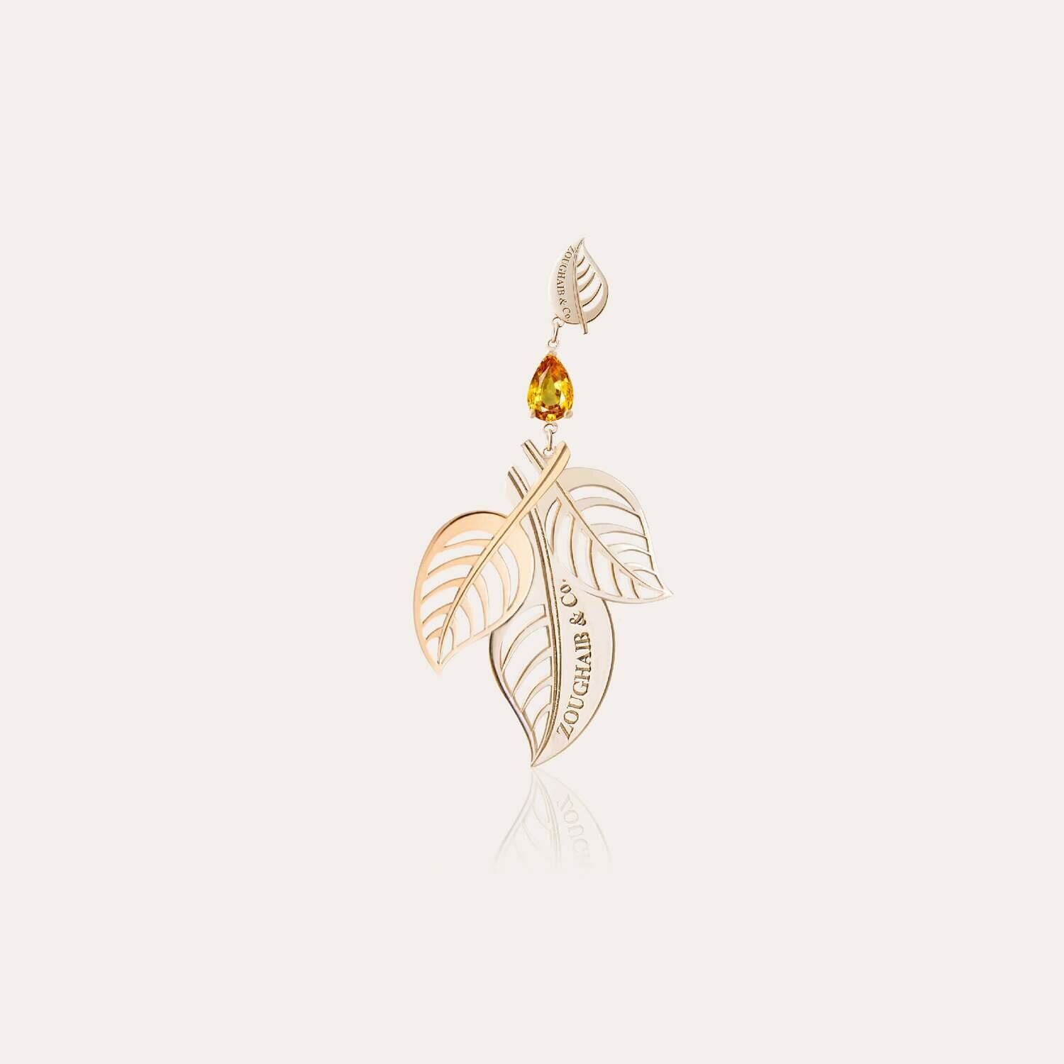 Leaves Gold Necklace with Colored Stone