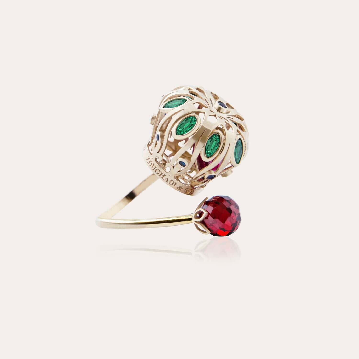 Crown 3D Gold Ring with Colored Stones