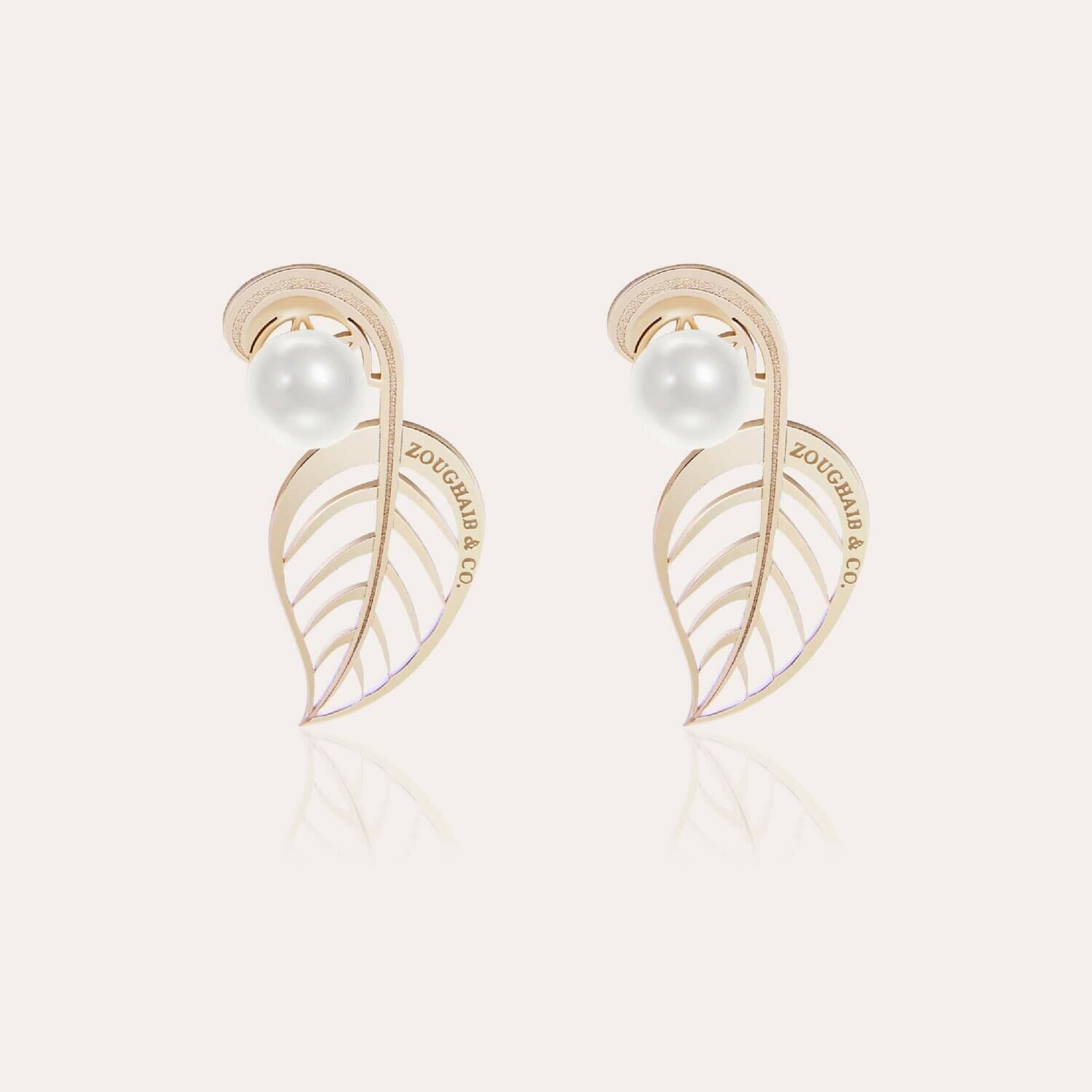 Leaves Gold Earrings with Pearl