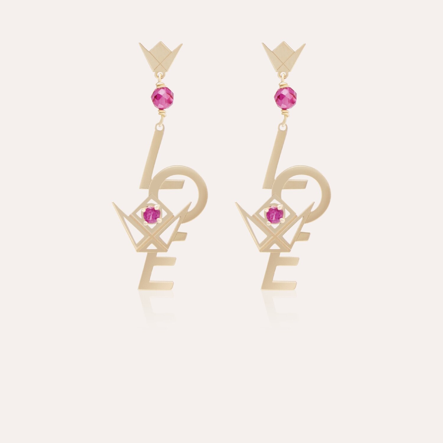 Emblem Love Gold Earrings with Colored Stones