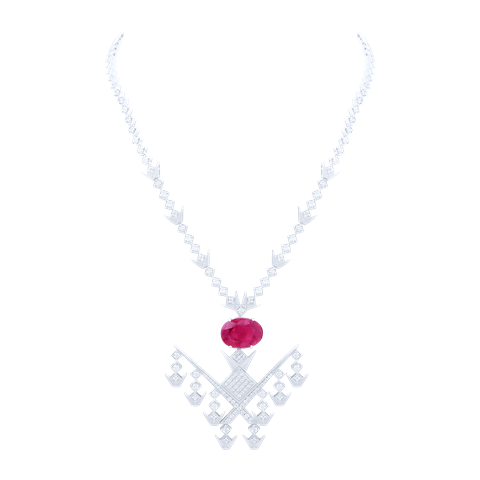 Emblem Diamond Necklace with Ruby
