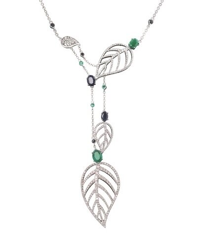 Leaves Diamond Necklace with Emerald and Sapphire