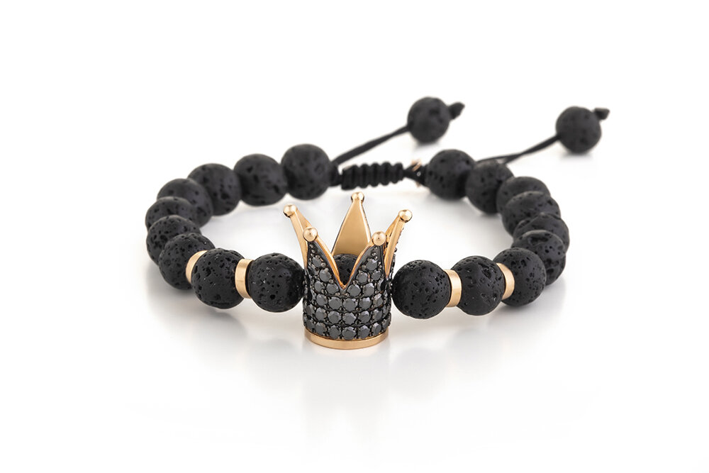 Men Crown Fancy Diamond Bracelet with Precious Beads