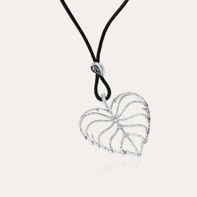 Leaves Diamond Necklace Heart with Leather Leaves Diamond Necklace Heart with Leather