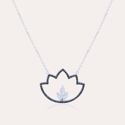 Lotus Pendant White & Black Diamond Lotus Pendant White & Black Diamond