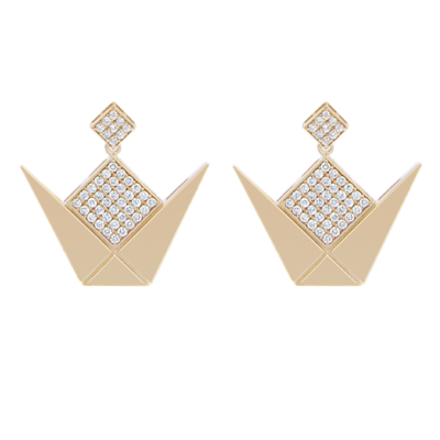 Emblem Earrings Gold White Diamond Emblem Earrings Gold White Diamond