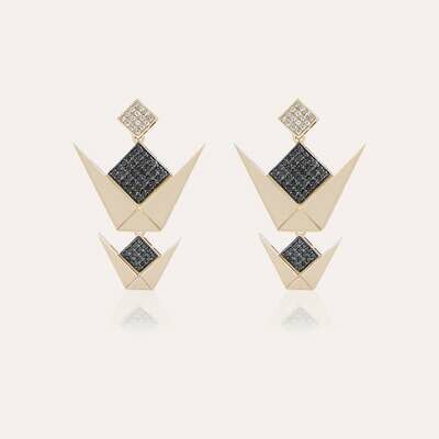Emblem Earrings Gold With Black & White Diamond Emblem Earrings Gold With Black & White Diamond