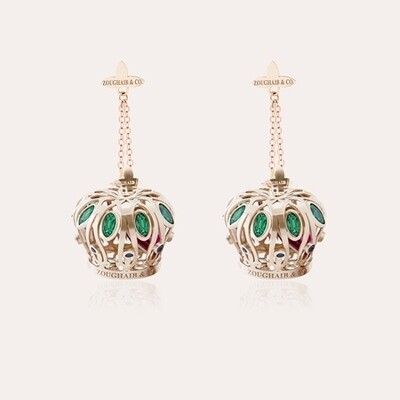 Crown 3D Gold Earrings with Colored Stones Crown 3D Gold Earrings with Colored Stones