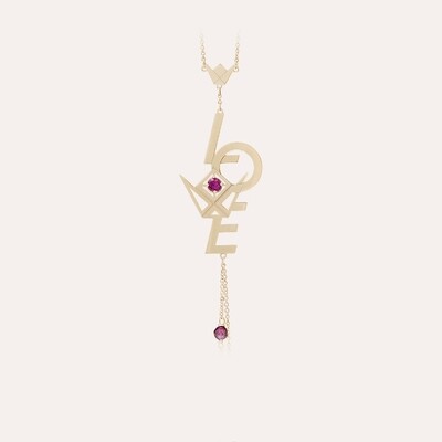 Emblem Gold Necklace Love with Colored Stones