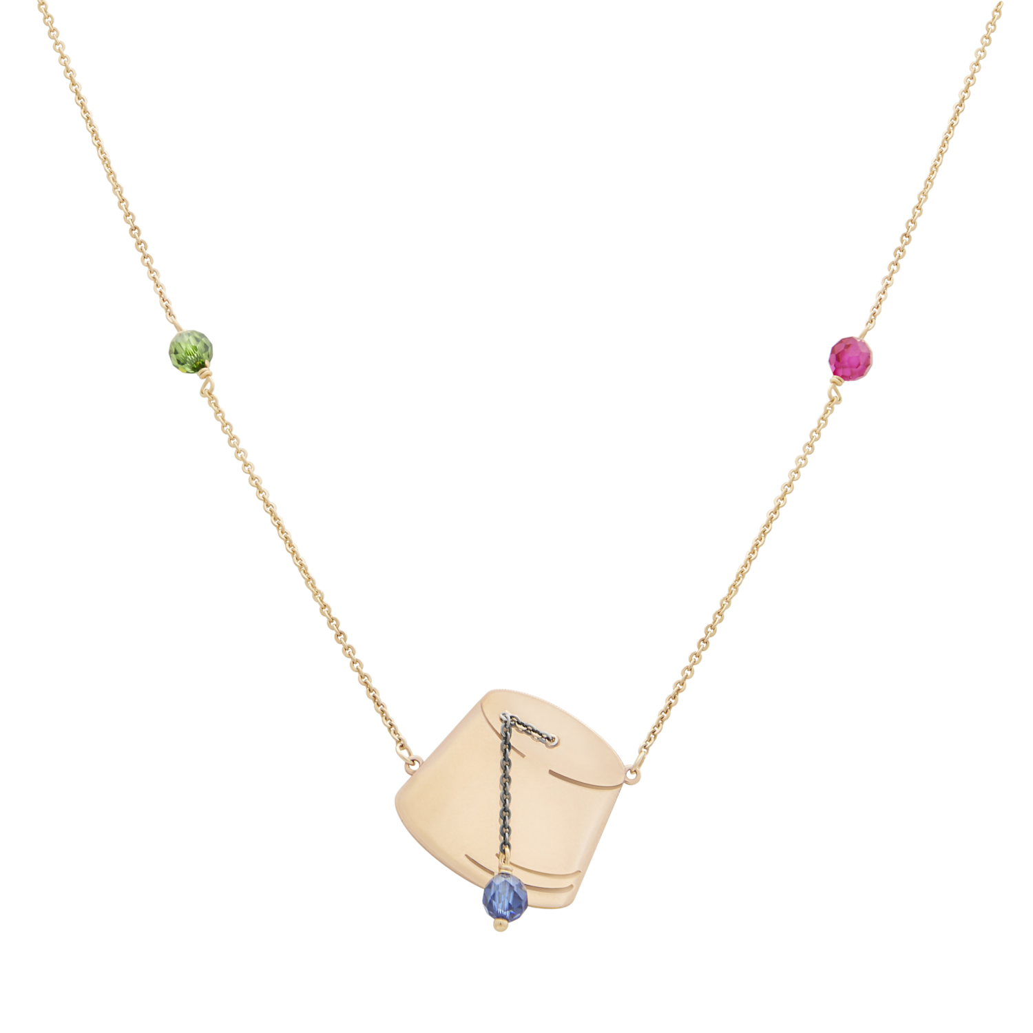 Tarboush Gold Necklace with Precious Colors