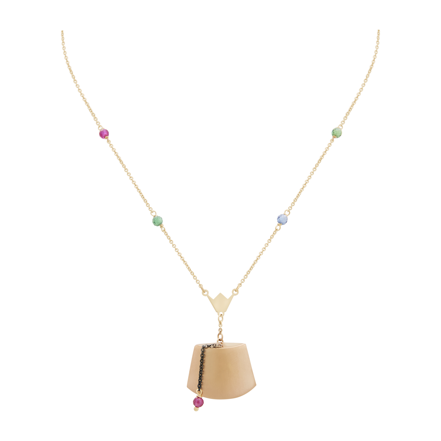 Tarboush Gold Necklace with Colored Stones