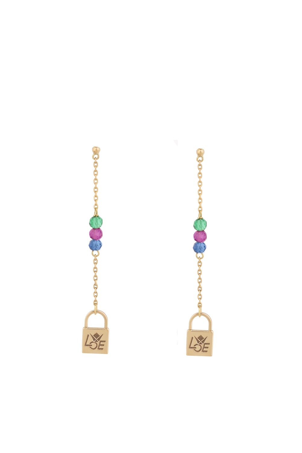 Lock Gold Earrings Love with Colored Stones