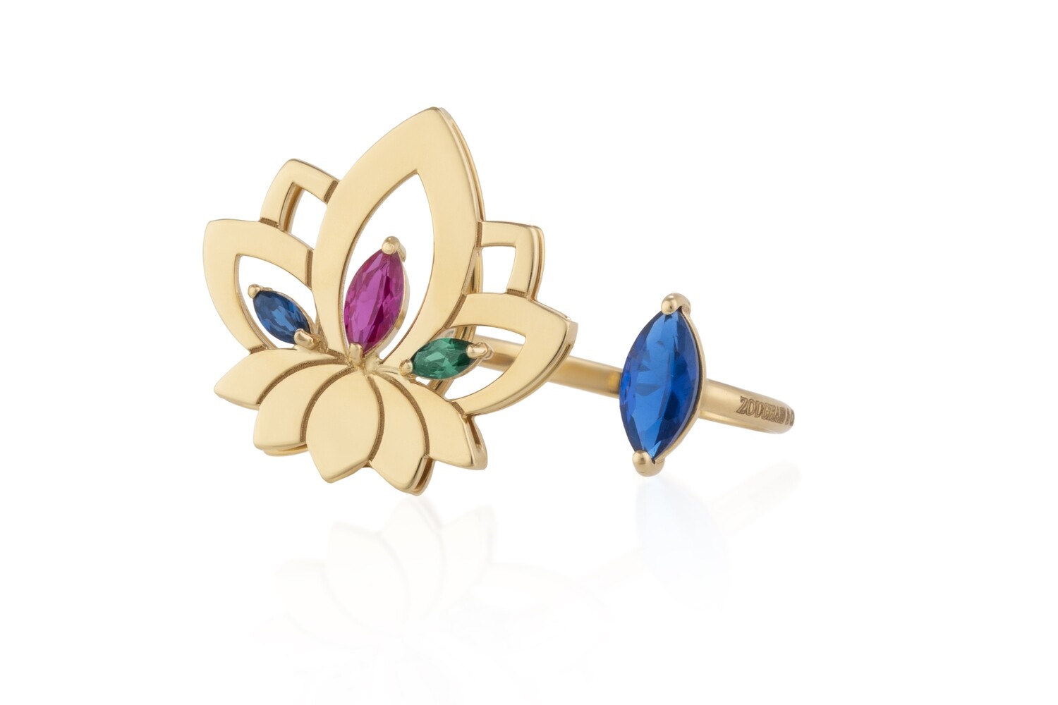 Lotus Gold Ring with Colored Stones