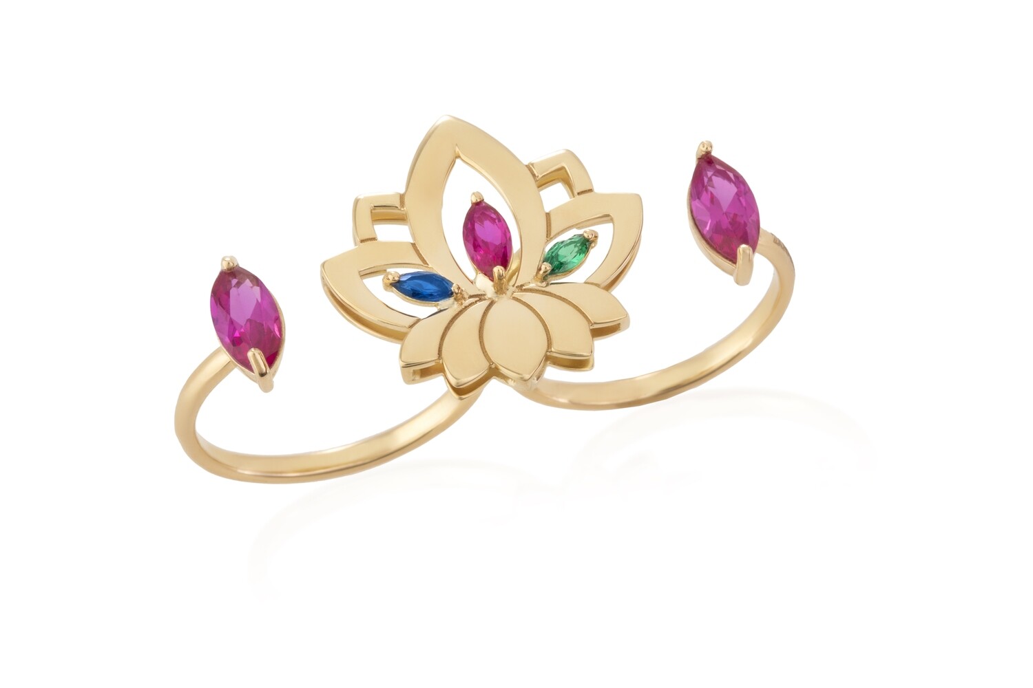 Lotus Gold Ring with Colored Stones