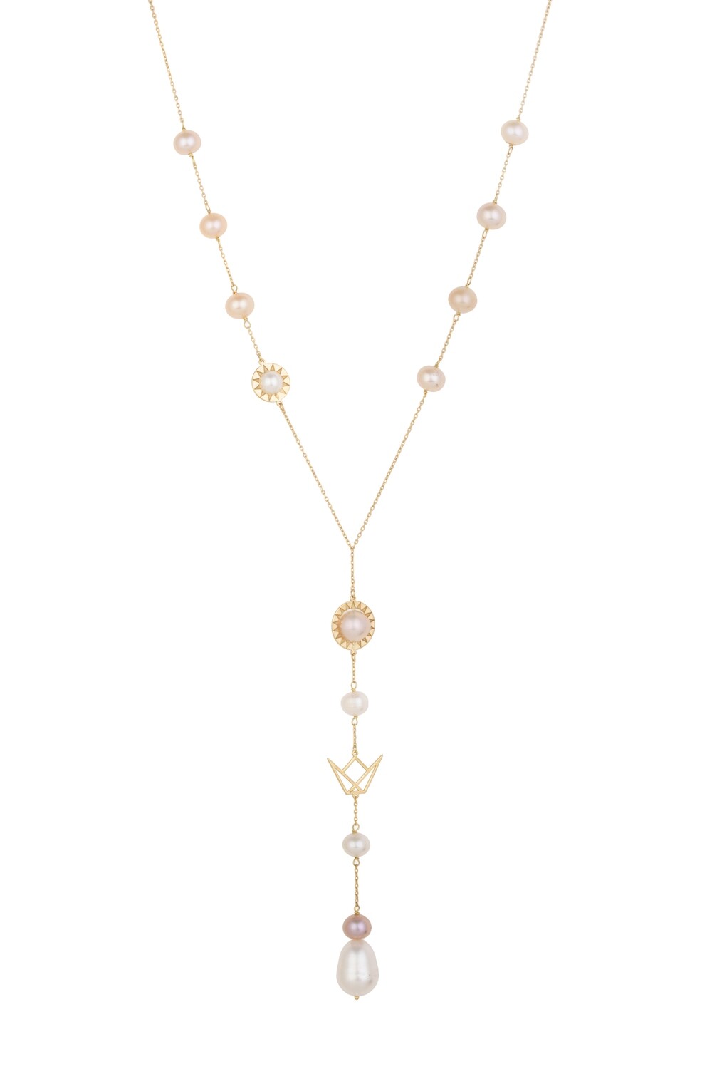 Emblem Gold Necklace with Pearls