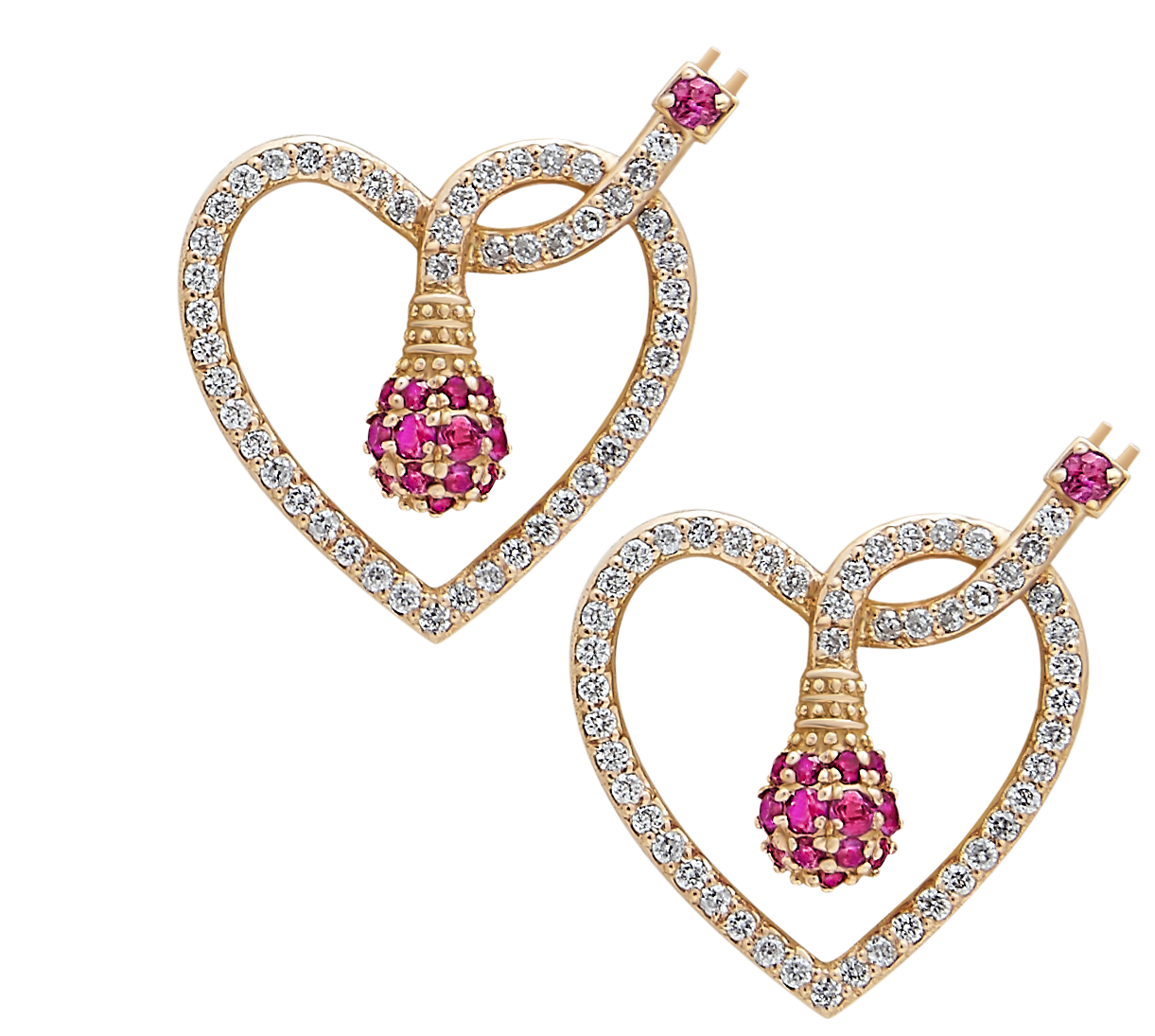 Light Diamond Earrings Heart with Ruby