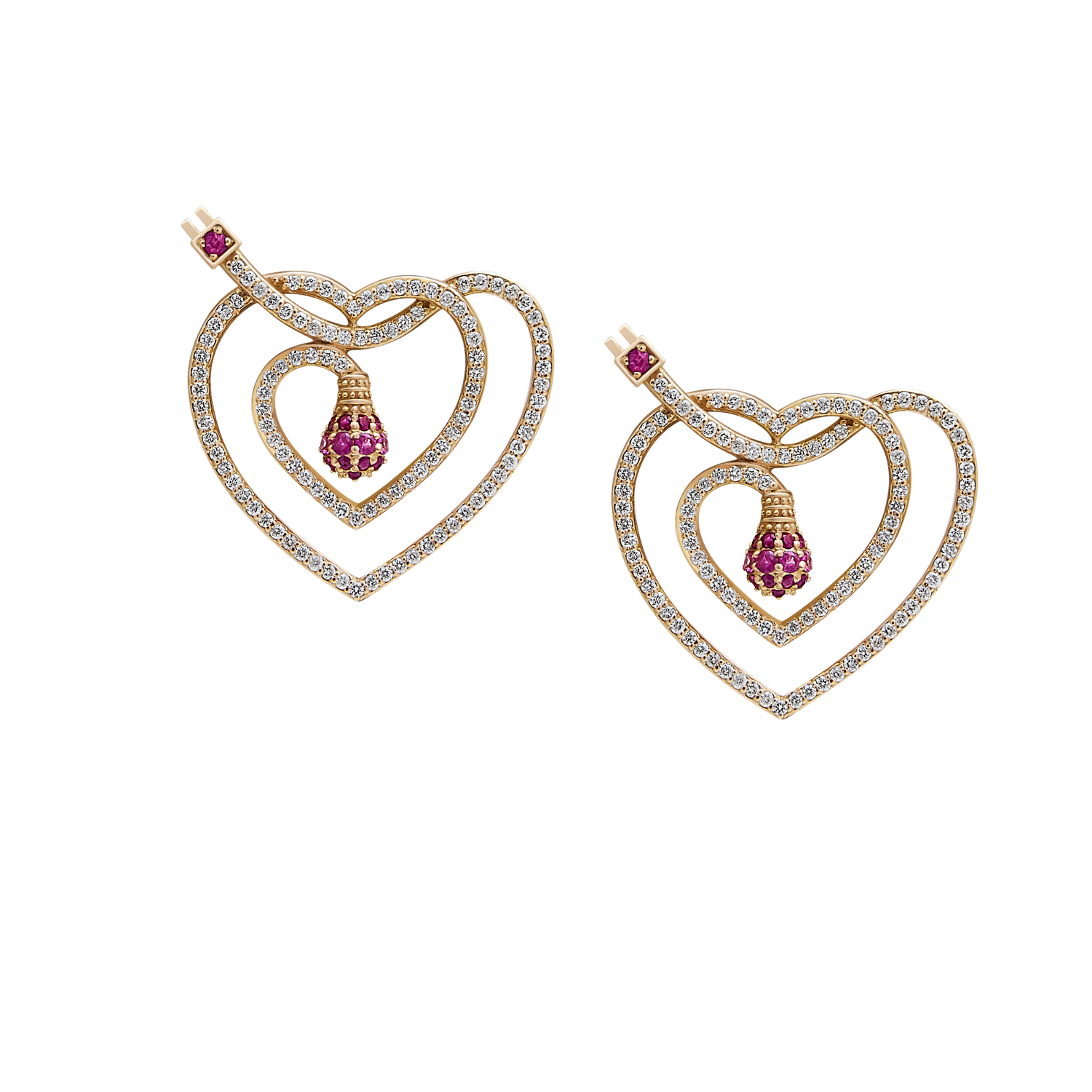Light Diamond Earrings Heart with Ruby