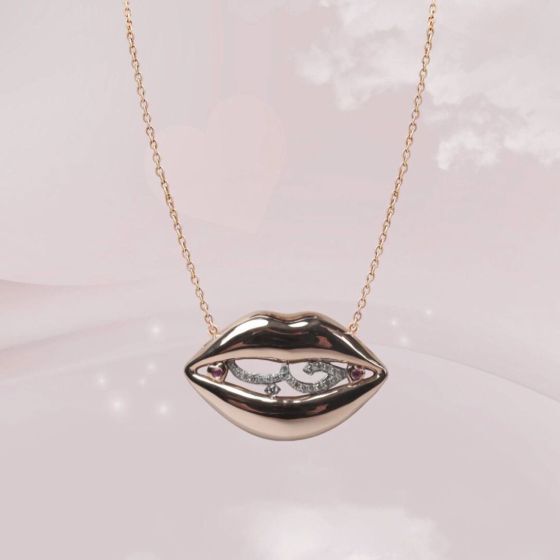 Lips Diamond Necklace, Love in Arabic