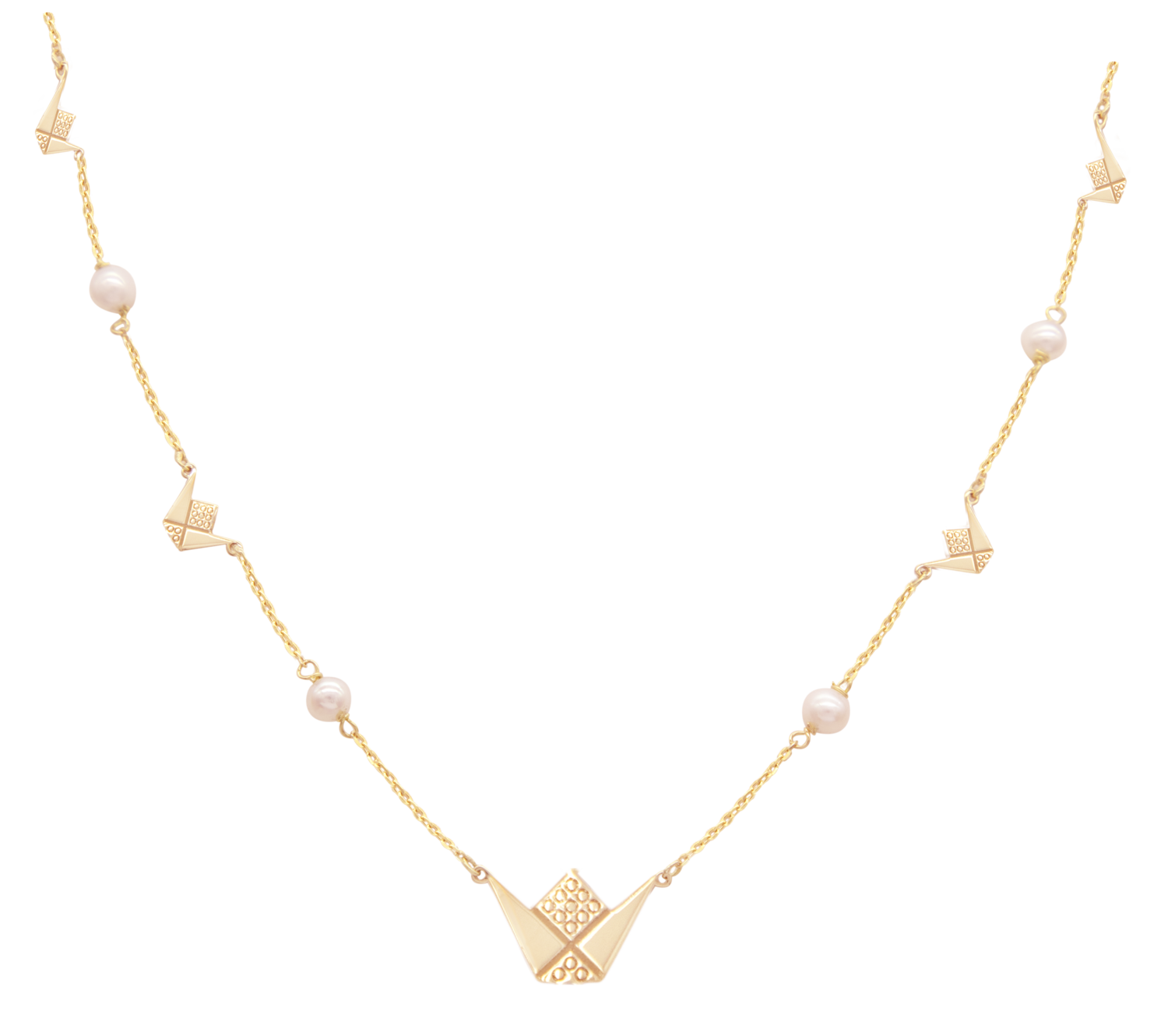 Emblem Gold Necklace with Pearls