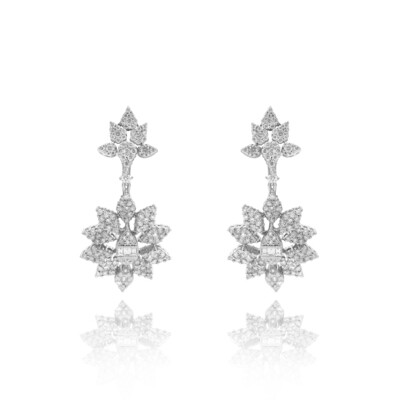 Bridal Diamond Earrings with Baguette Diamond