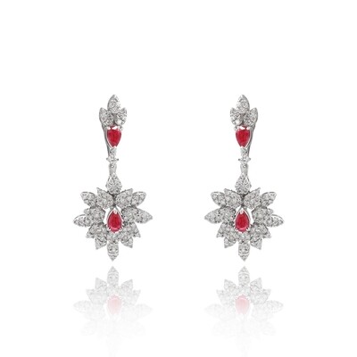 Bridal Diamond Earrings with Ruby