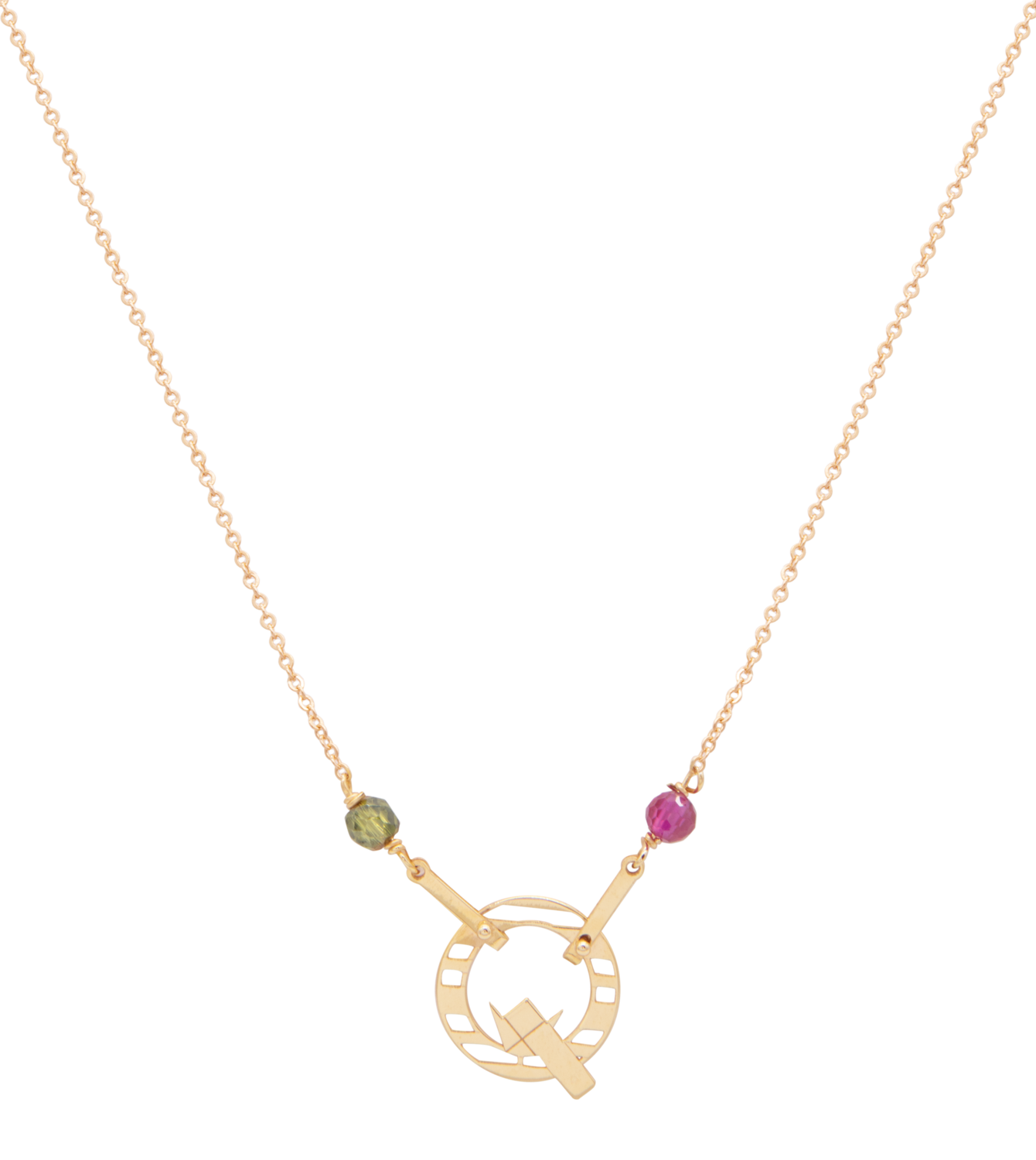 Q for Queen Gold Necklace with Colored Stones